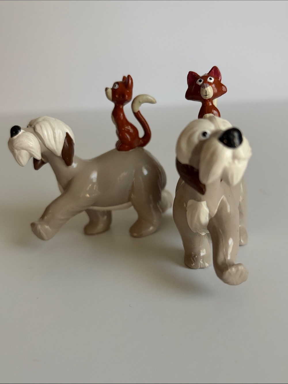Hand-Painted Beige PVC Rubber Dog Figurines with Brown Cat Accents -2 pack